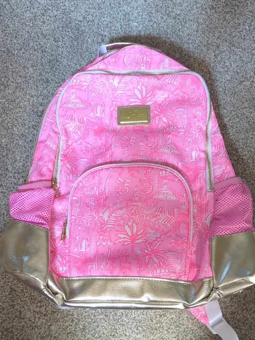 Lilly Pulitzer Palm Beach Playground Tropical Print Backpack with Gold